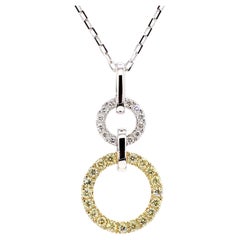 Natural Yellow Round and White Diamond .33 Carat TW Gold Drop Pendant