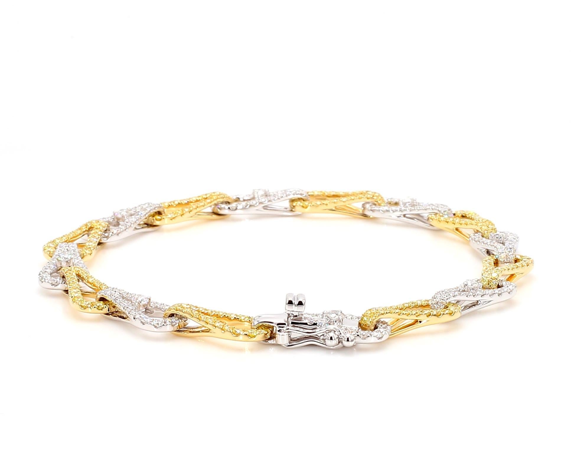 Contemporain Bracelet à maillons en or jaune naturel, diamants ronds et blancs de 3,33 carats poids total en vente