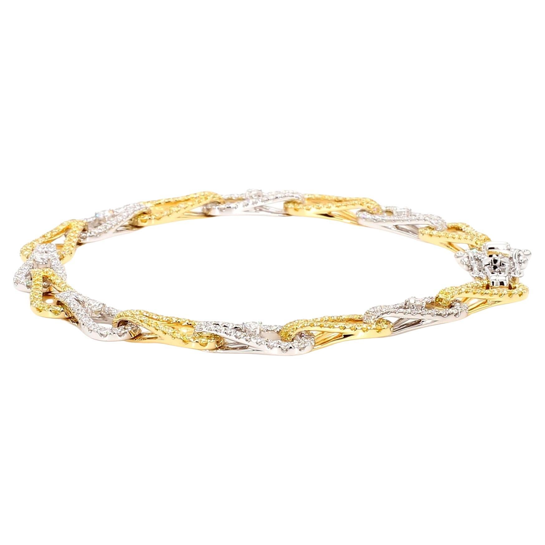 Natural Yellow Round and White Diamond 3.33 Carat TW Gold Link Bracelet