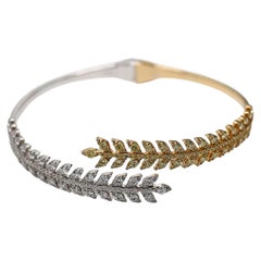 Natural Yellow Round and White Diamond 3.35 Carat TW Gold Cuff Bracelet