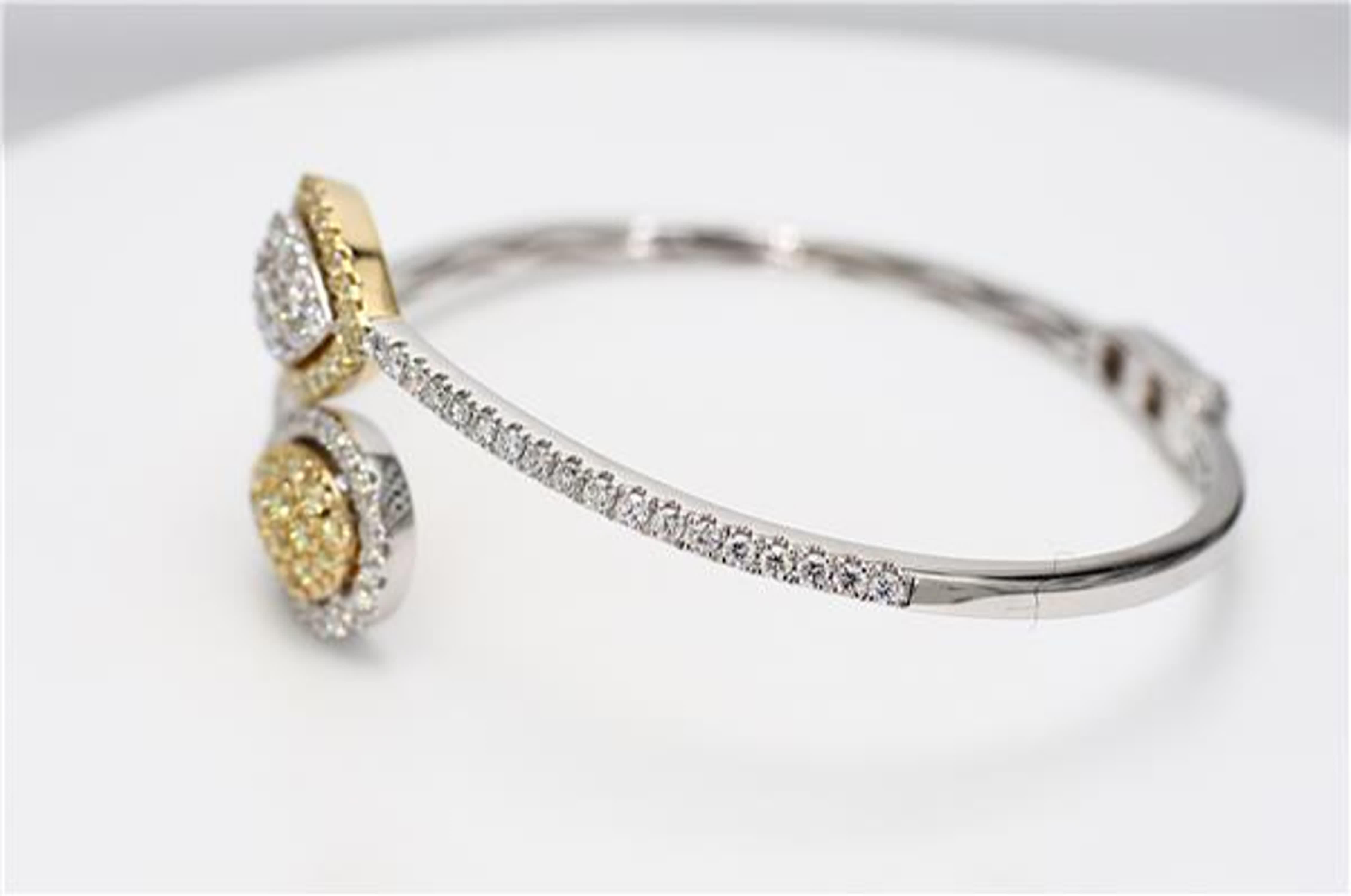 Contemporary Natural Yellow Round and White Diamond 3.38 Carat TW Gold Cuff Bracelet
