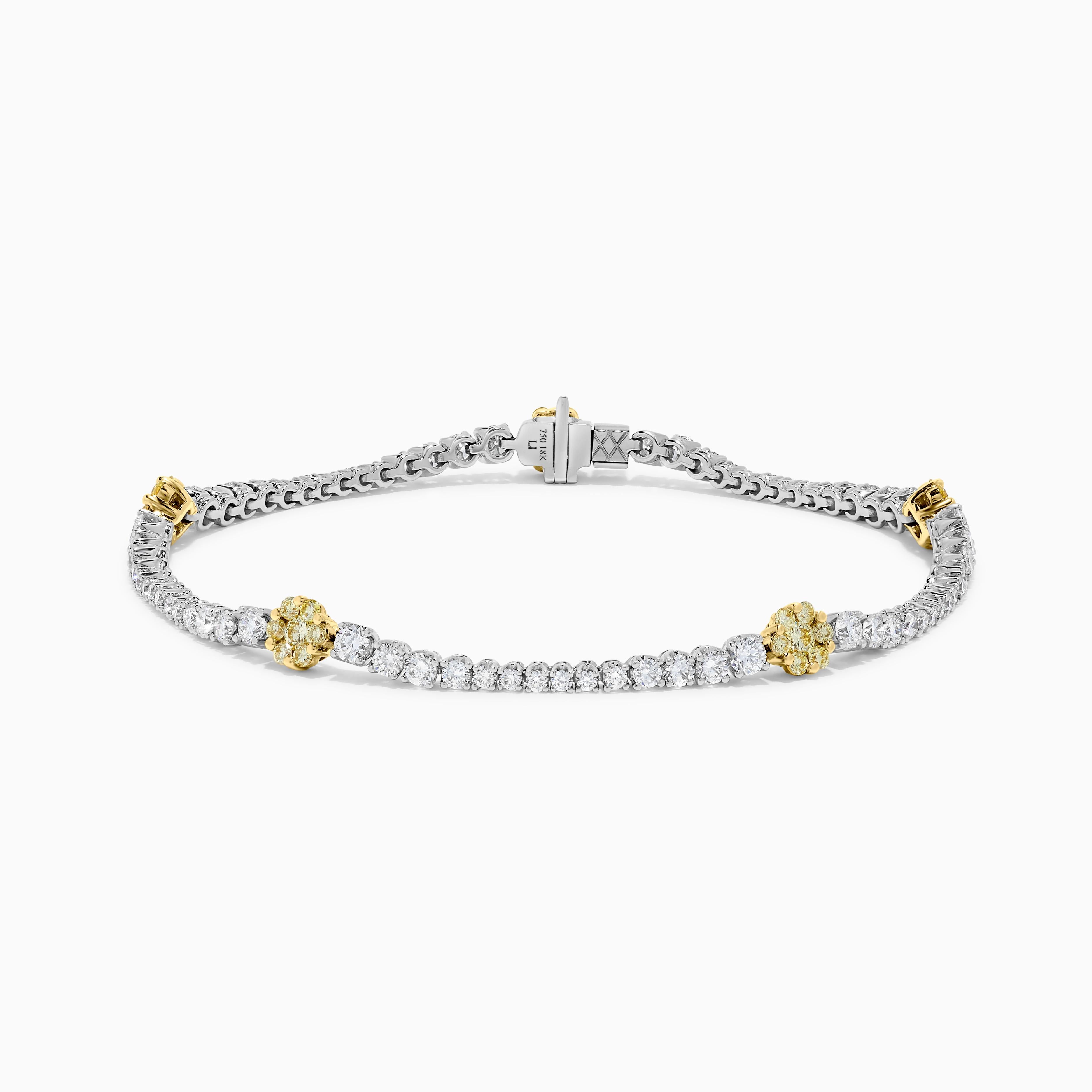 Contemporary Natural Yellow Round and White Diamond 3.39 Carat TW Gold Bracelet For Sale
