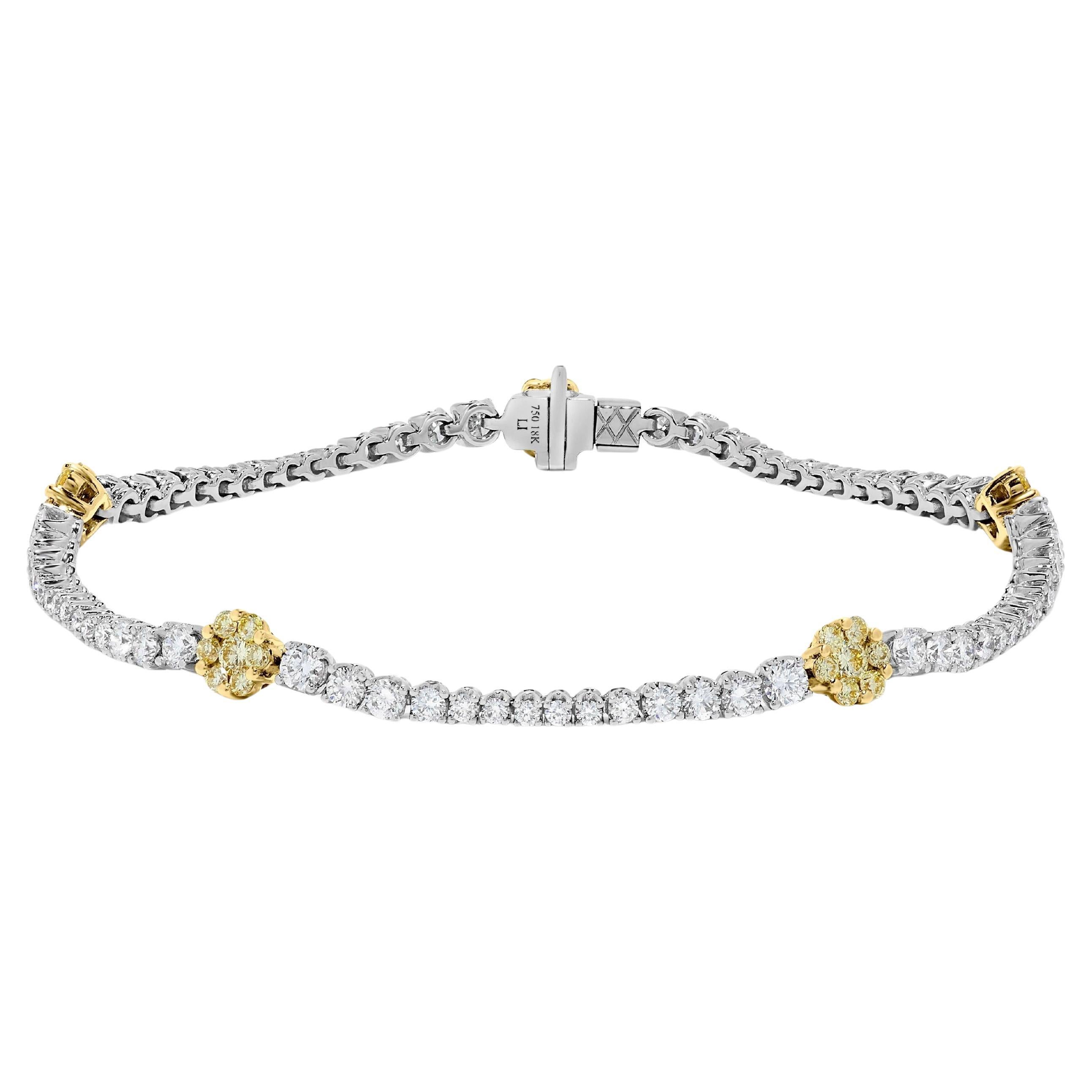 Natural Yellow Round and White Diamond 3.39 Carat TW Gold Bracelet
