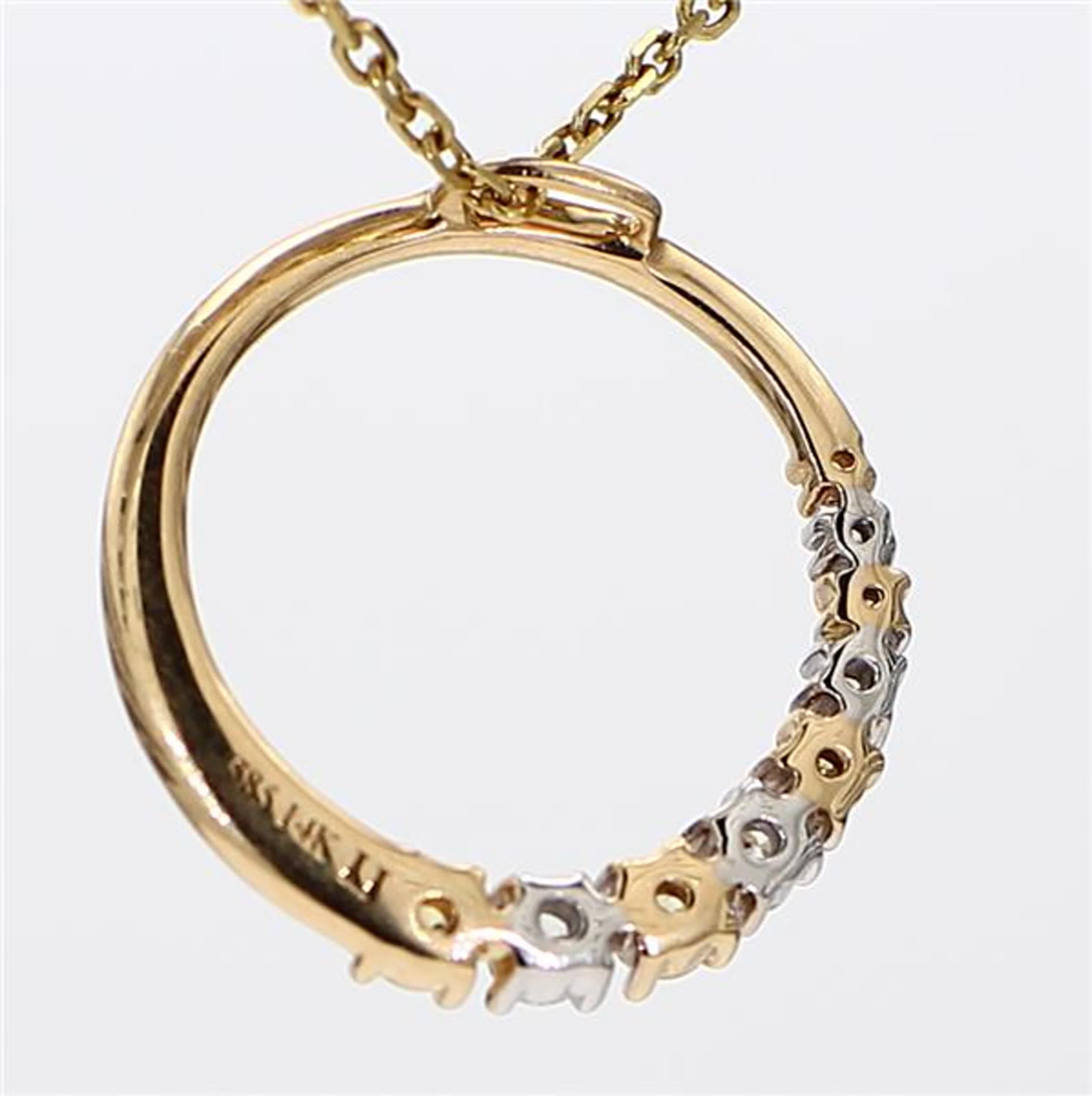 Round Cut Natural Yellow Round and White Diamond .34 Carat TW Gold Circle Pendant For Sale