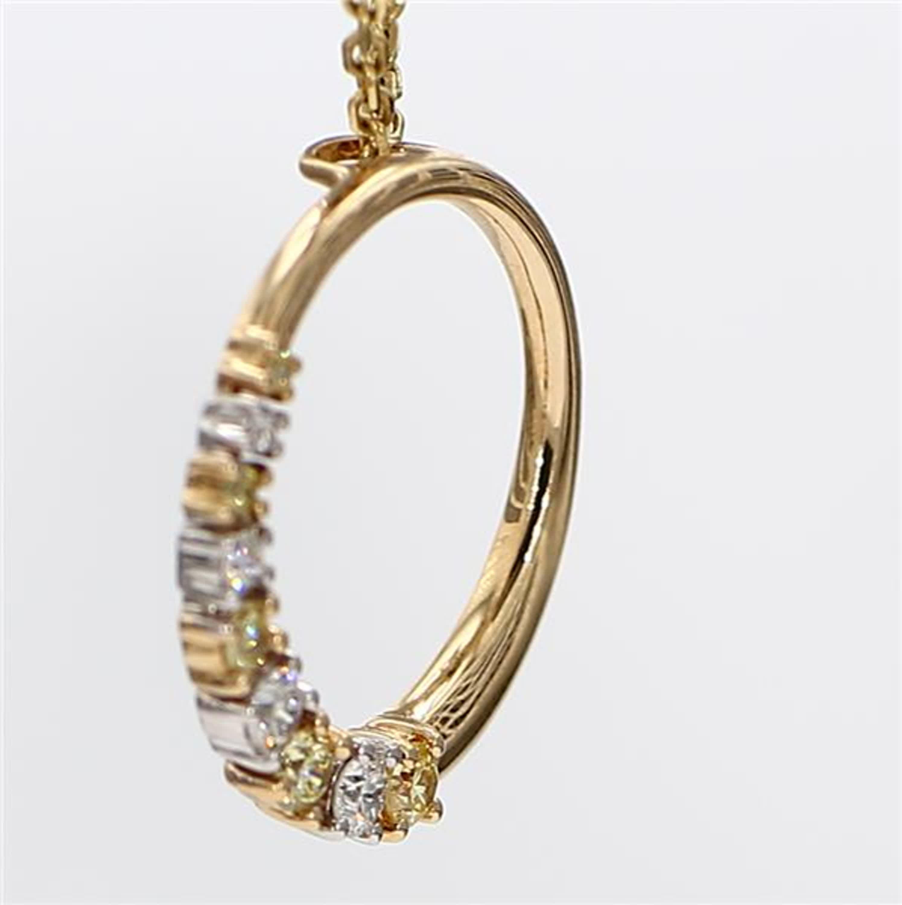Women's Natural Yellow Round and White Diamond .34 Carat TW Gold Circle Pendant For Sale
