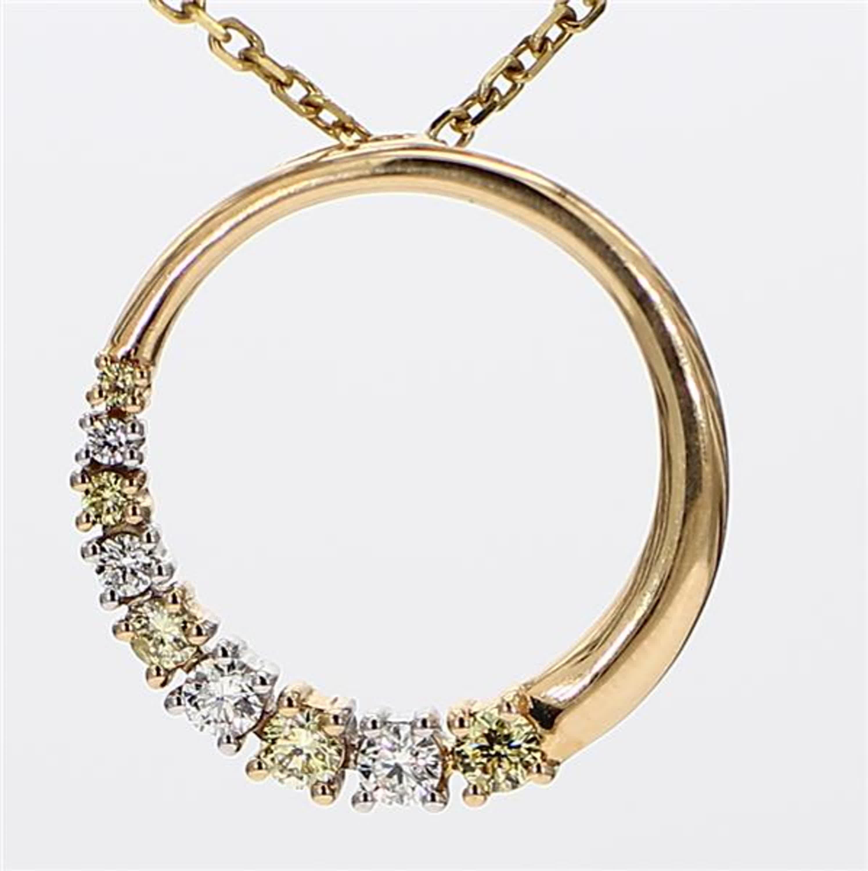 Natural Yellow Round and White Diamond .34 Carat TW Gold Circle Pendant For Sale 1