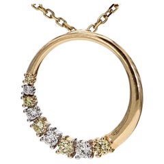Natürlicher gelber runder und weißer Diamant .34 Karat TW Gold Kreis-Anhänger