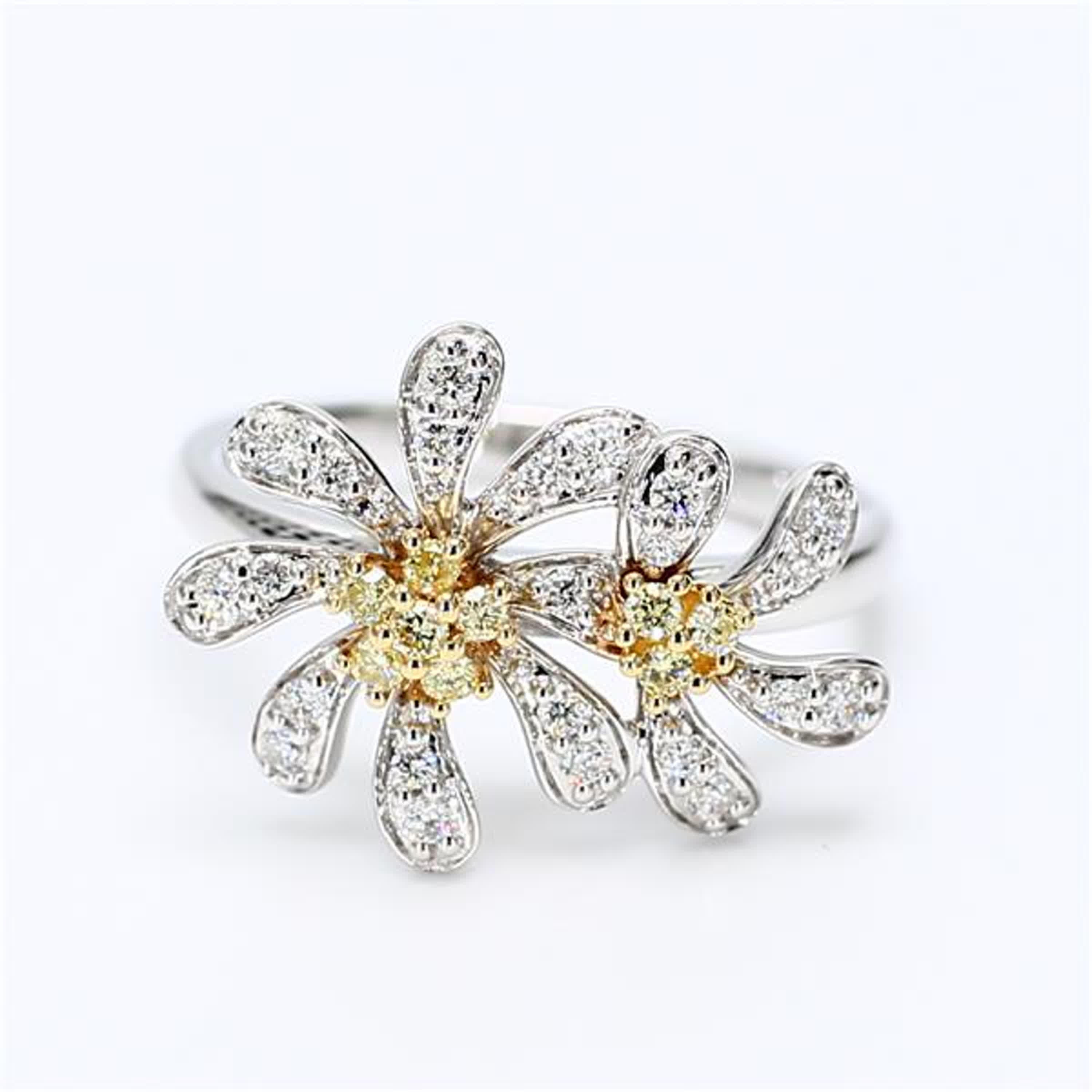 Contemporary Natural Yellow Round and White Diamond .35 Carat TW Gold Cocktail Ring For Sale