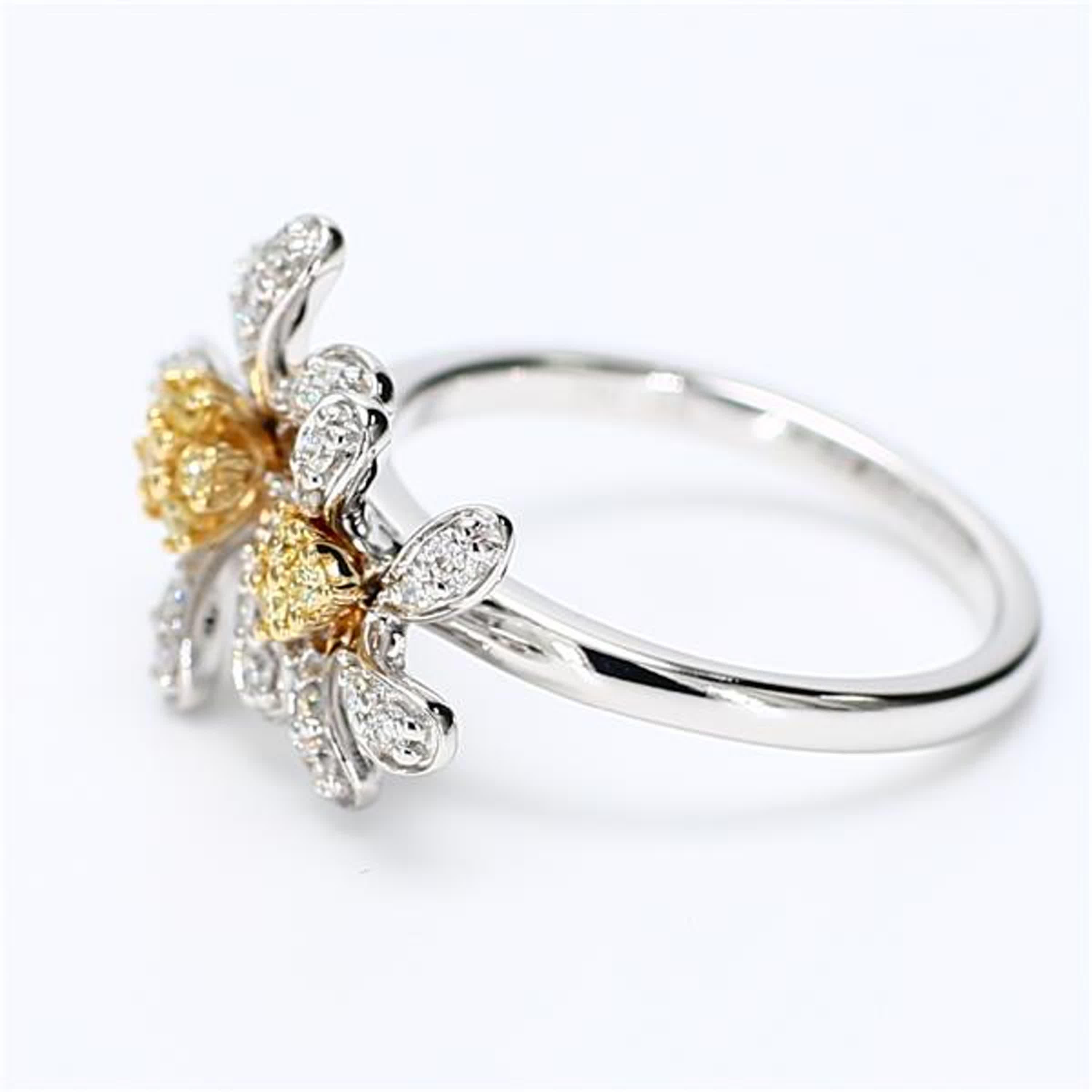 Round Cut Natural Yellow Round and White Diamond .35 Carat TW Gold Cocktail Ring For Sale