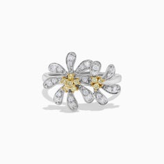 Natural Yellow Round and White Diamond .35 Carat TW Gold Cocktail Ring