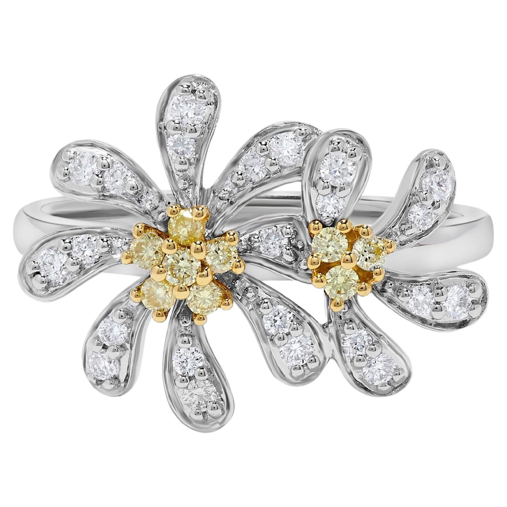 Natural Yellow Round and White Diamond .35 Carat TW Gold Cocktail Ring