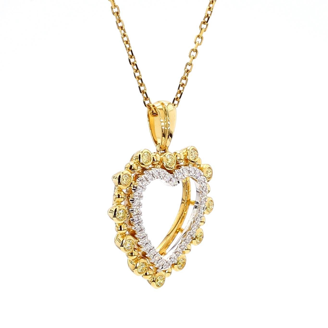 Taille ronde Pendentif en or avec diamant rond jaune naturel et diamant blanc de 35 carat TW en vente
