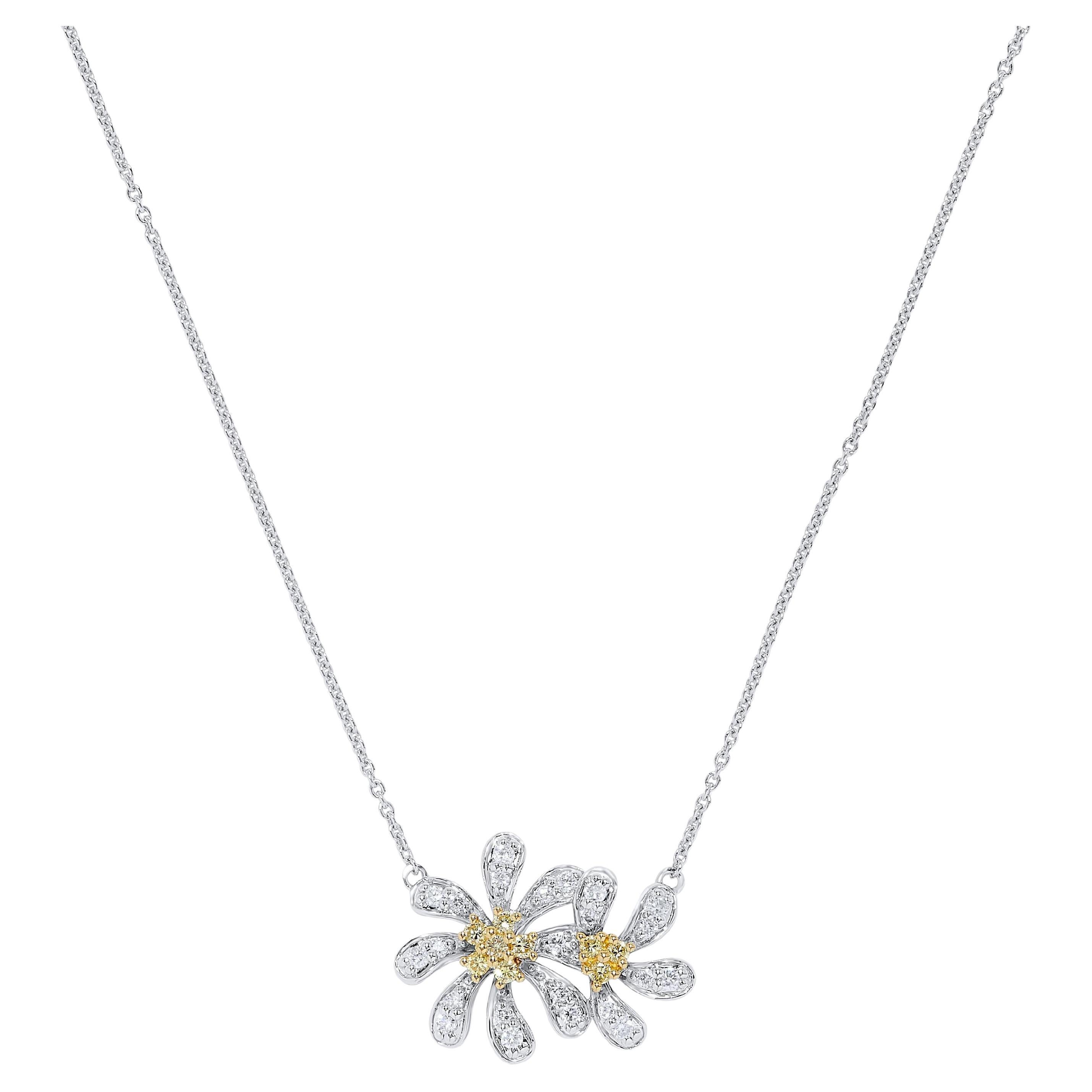 Natural Yellow Round and White Diamond .35 Carat TW Gold Drop Pendant
