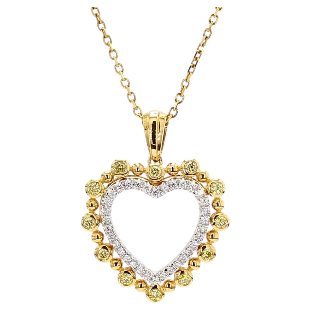 Natural Yellow Round and White Diamond .35 Carat TW Gold Drop Pendant