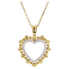 Natural Yellow Round and White Diamond .35 Carat TW Gold Drop Pendant