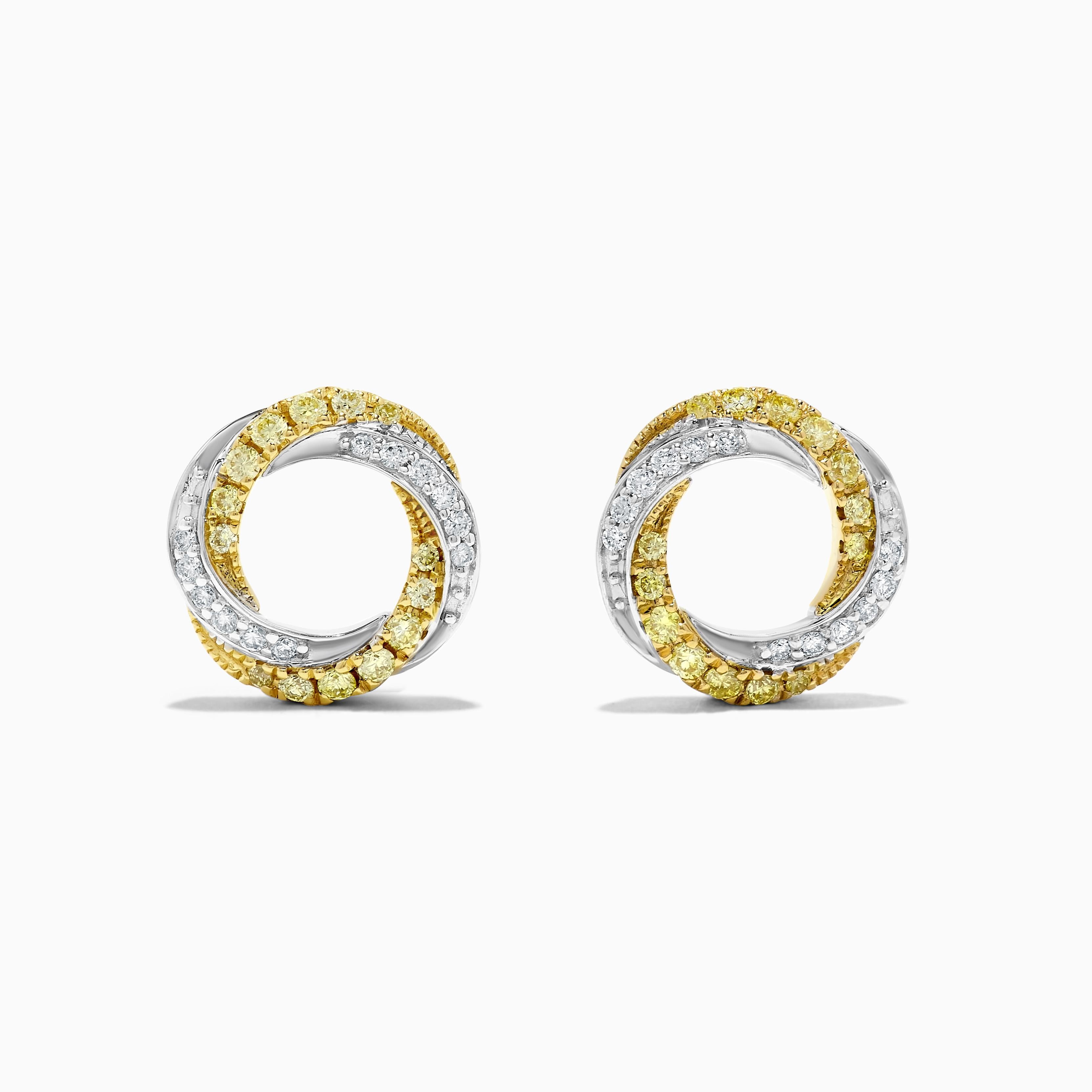 Contemporain Boucles d'oreilles en or avec diamants blancs et ronds de couleur naturelle jaune, 0,35 carat TW en vente