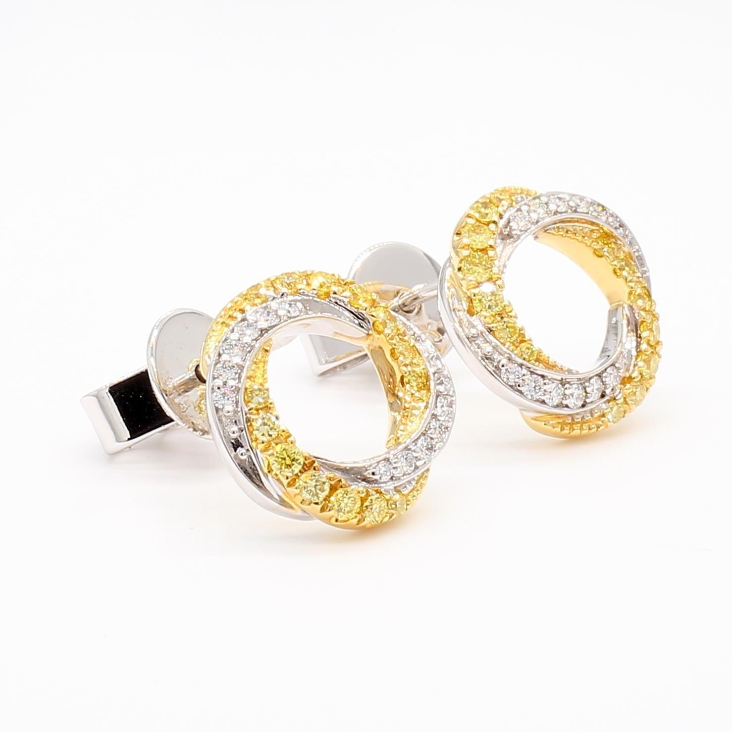 Boucles d'oreilles en or avec diamants blancs et ronds de couleur naturelle jaune, 0,35 carat TW en vente 2