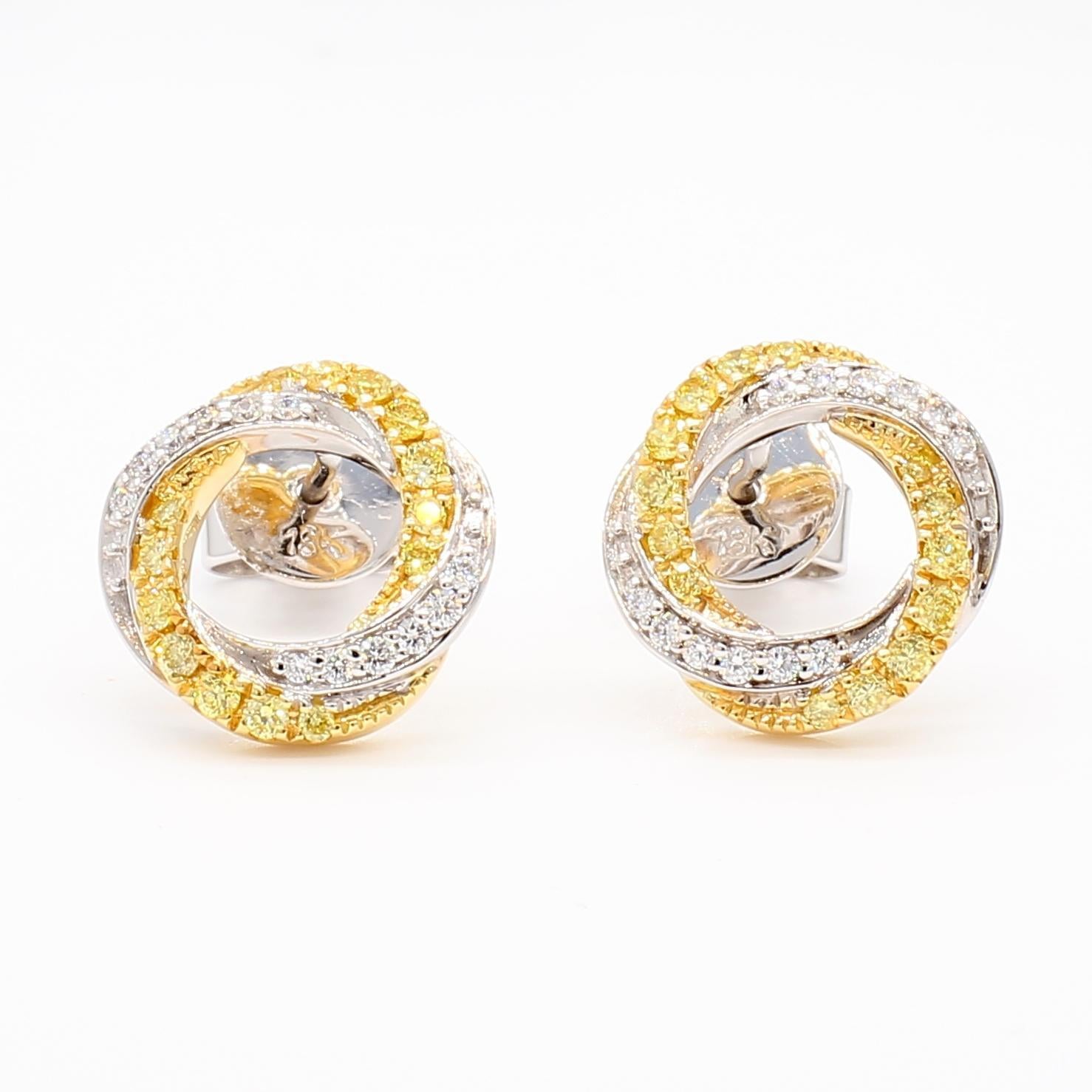 Boucles d'oreilles en or avec diamants blancs et ronds de couleur naturelle jaune, 0,35 carat TW en vente 3
