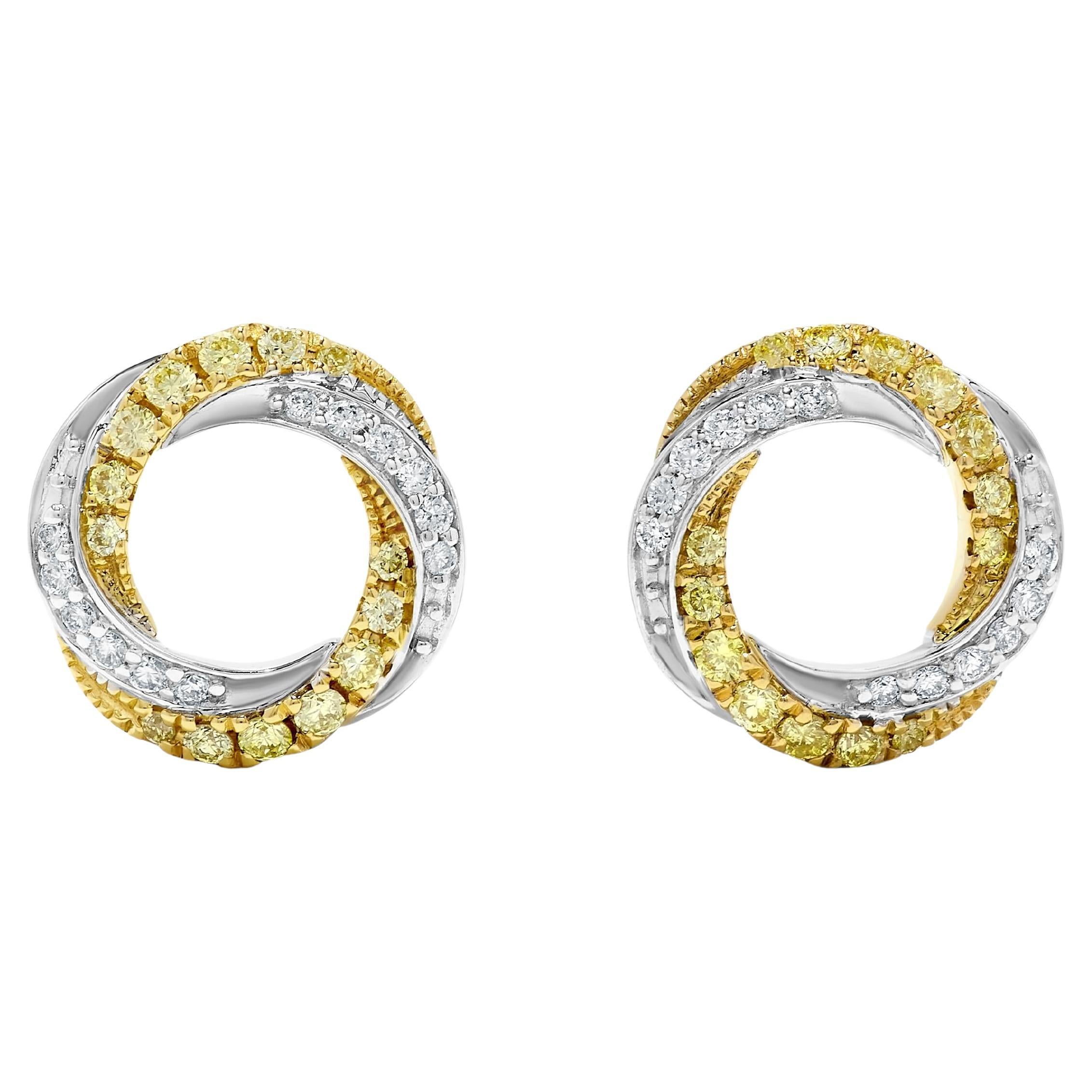 Boucles d
oreilles en or avec diamants blancs et ronds de couleur naturelle jaune, 0,35 carat TW
