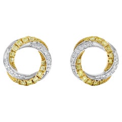 Boucles d
oreilles en or avec diamants blancs et ronds de couleur naturelle jaune, 0,35 carat TW