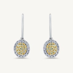 Natural Yellow Round and White Diamond .37 Carat TW Gold Cluster Earrings