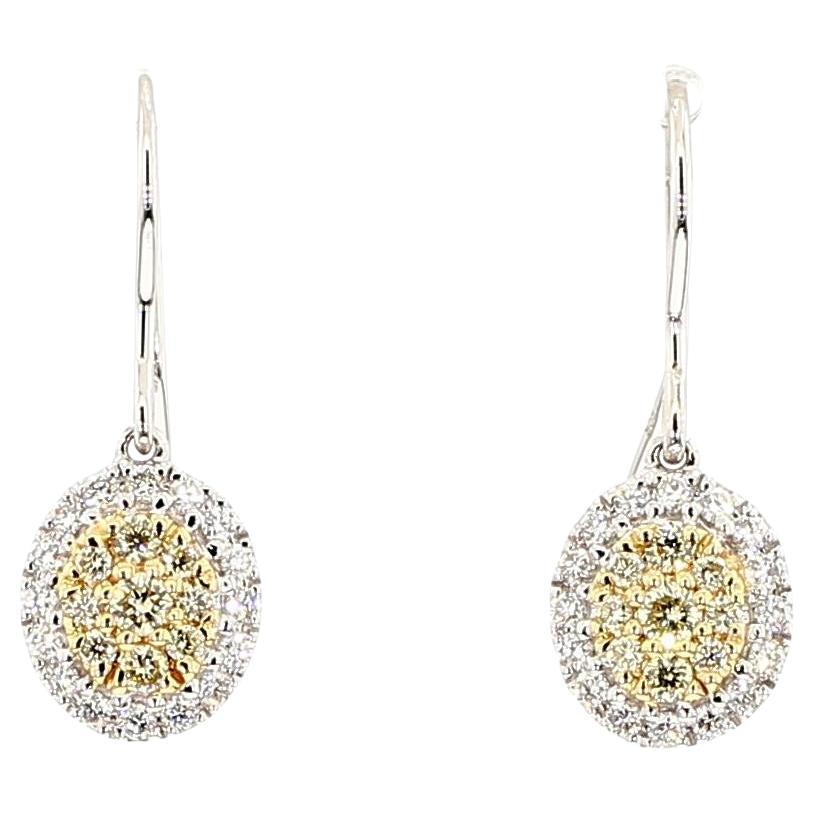Natural Yellow Round and White Diamond .37 Carat TW Gold Drop Earrings