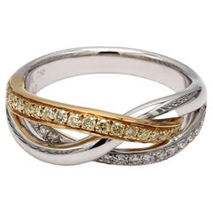 Natural Yellow Round and White Diamond .37 Carat TW Gold Wedding Band
