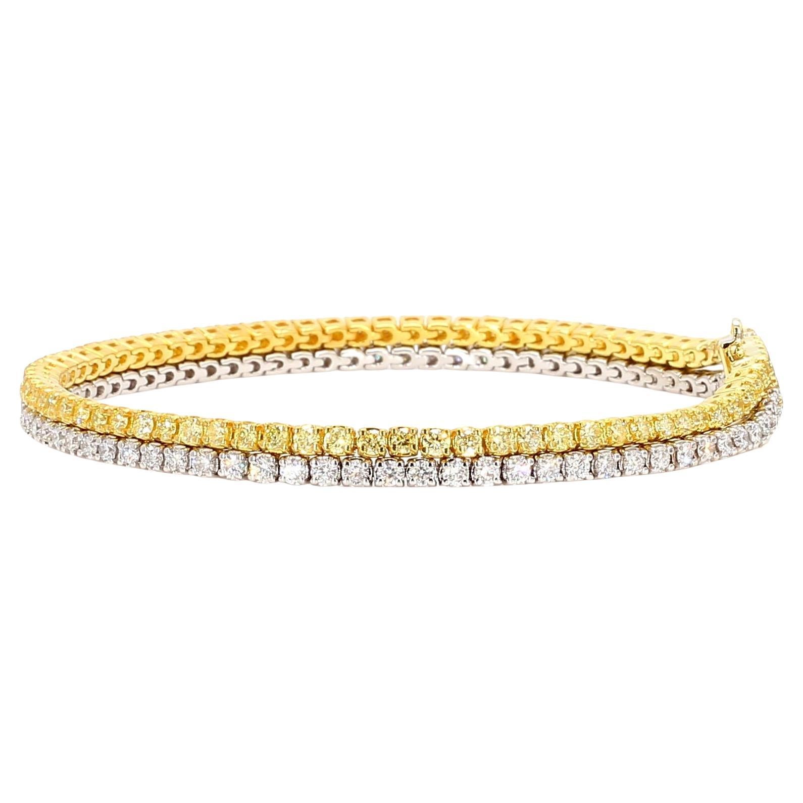 Natural Yellow Round and White Diamond 3.82 Carat TW Gold Bracelet