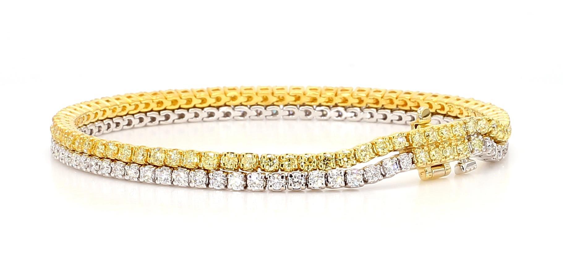 Round Cut Natural Yellow Round and White Diamond 3.89 Carat TW Gold Bracelet For Sale