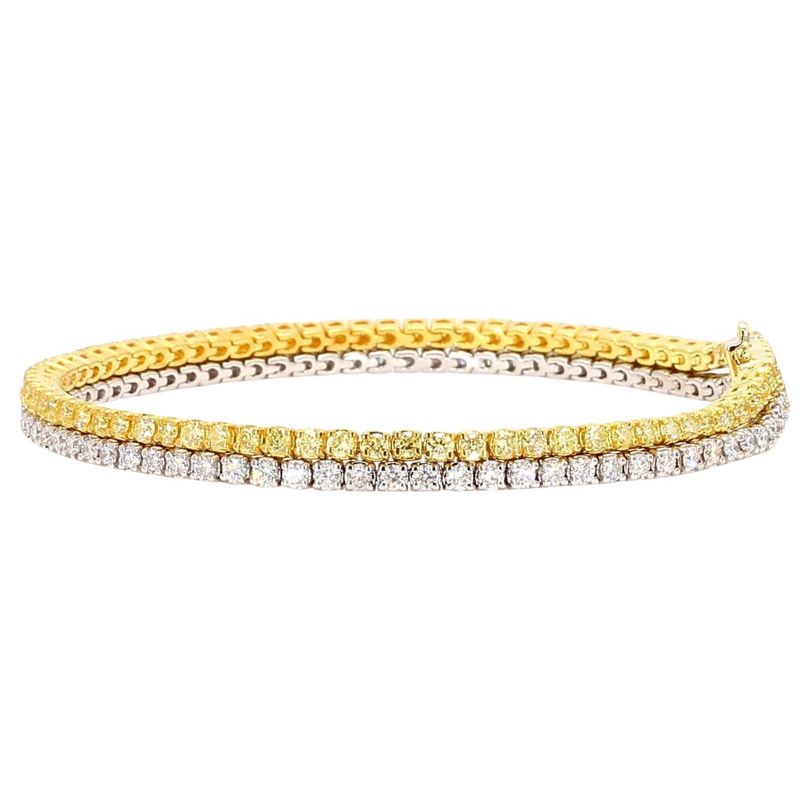 Natural Yellow Round and White Diamond 3.89 Carat TW Gold Bracelet For Sale