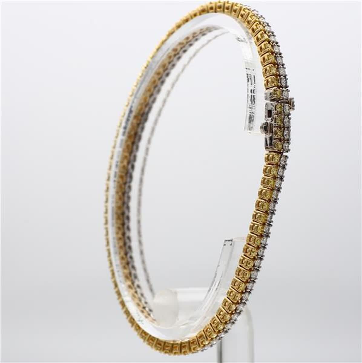 Contemporary Natural Yellow Round and White Diamond 3.89 Carat TW Gold Bracelet For Sale