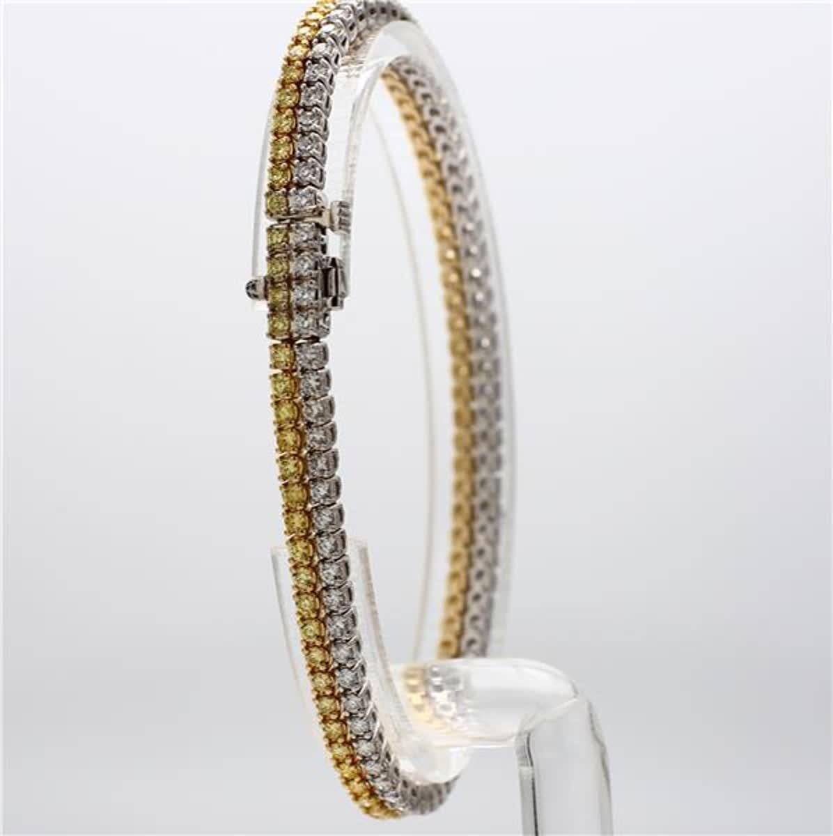 Round Cut Natural Yellow Round and White Diamond 3.89 Carat TW Gold Bracelet For Sale