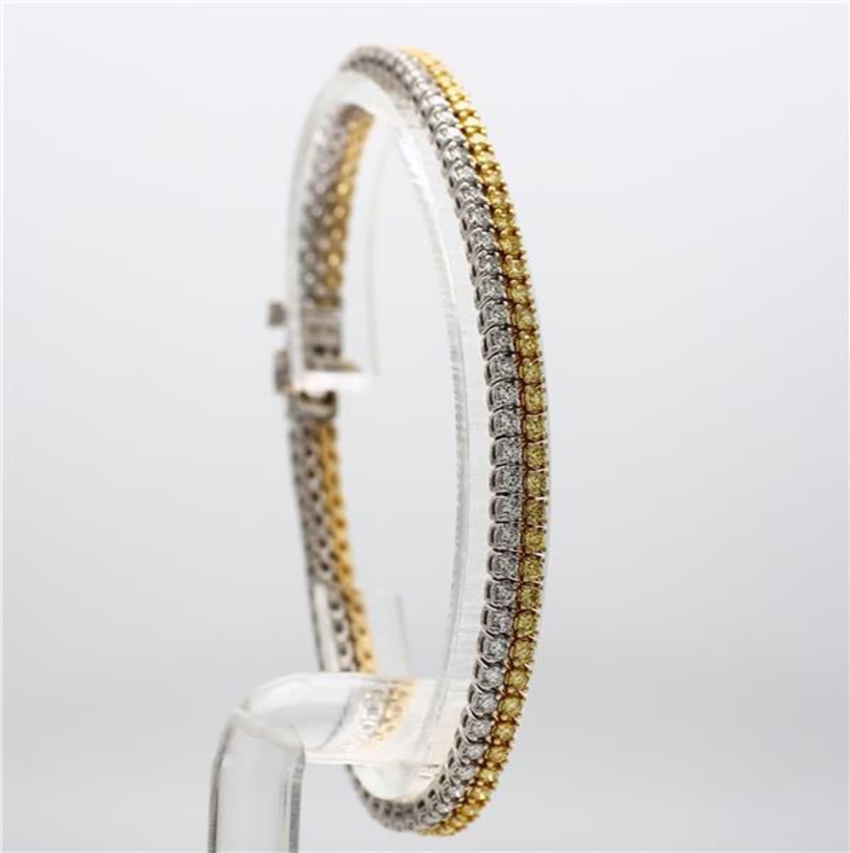 Women's Natural Yellow Round and White Diamond 3.89 Carat TW Gold Bracelet For Sale