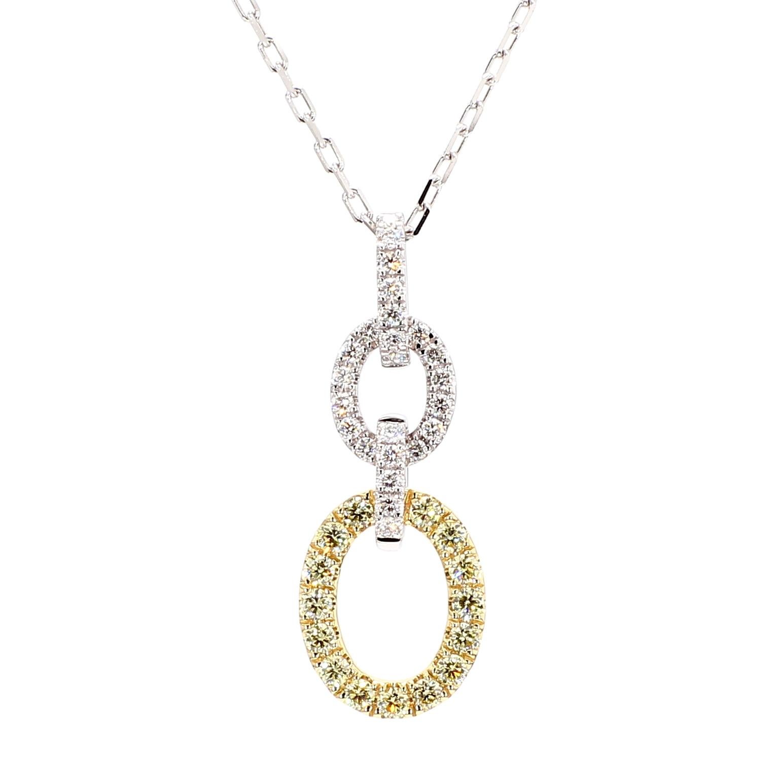 Contemporary Natural Yellow Round and White Diamond .39 Carat TW Gold Drop Pendant For Sale