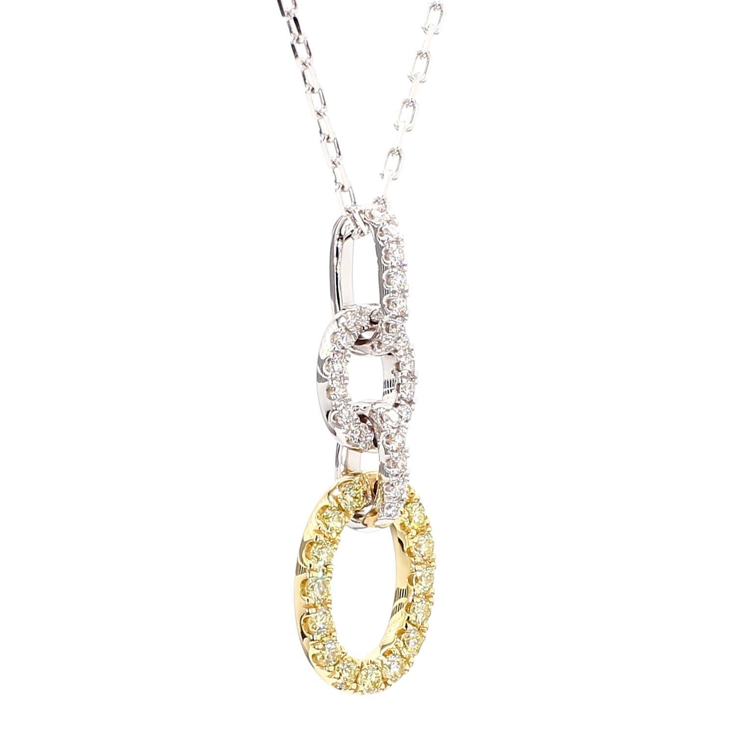 Round Cut Natural Yellow Round and White Diamond .39 Carat TW Gold Drop Pendant For Sale