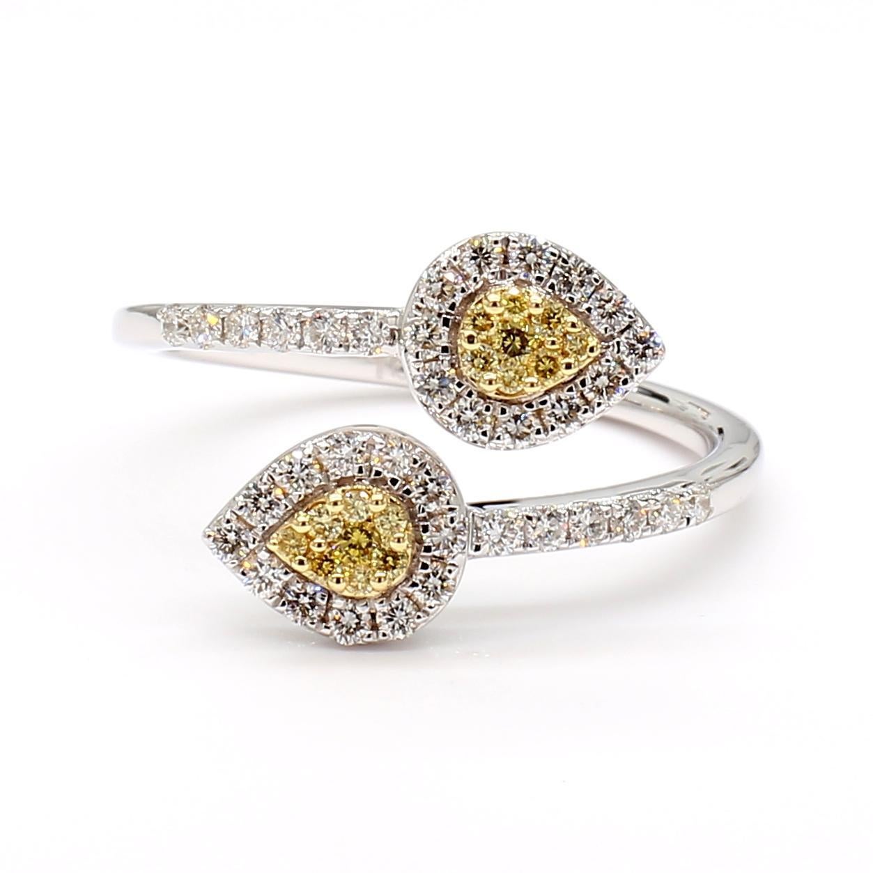Contemporary Natural Yellow Round and White Diamond .45 Carat TW Gold Cocktail Ring For Sale