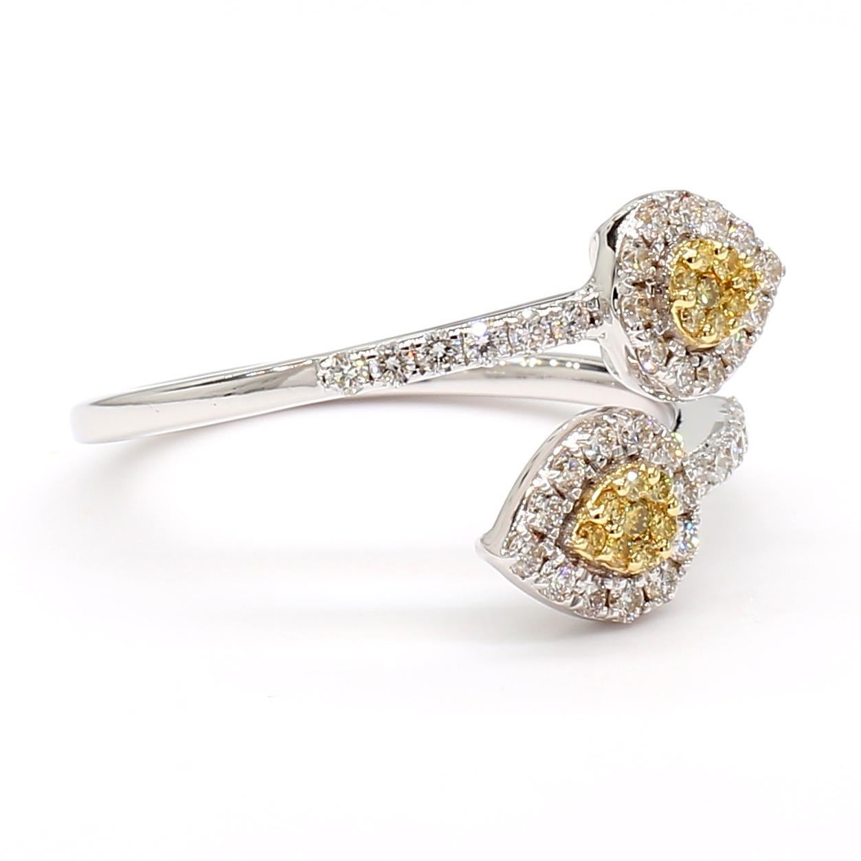 Round Cut Natural Yellow Round and White Diamond .45 Carat TW Gold Cocktail Ring For Sale