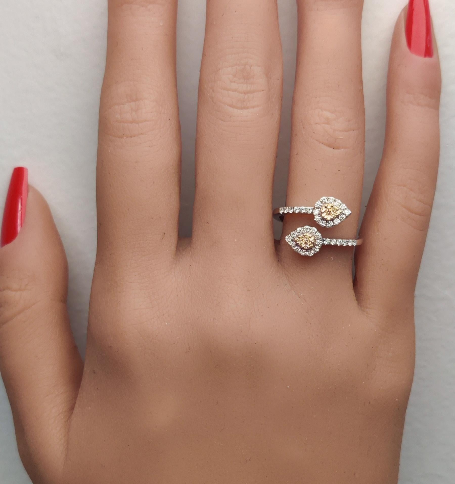 Natural Yellow Round and White Diamond .45 Carat TW Gold Cocktail Ring In New Condition For Sale In New York, NY