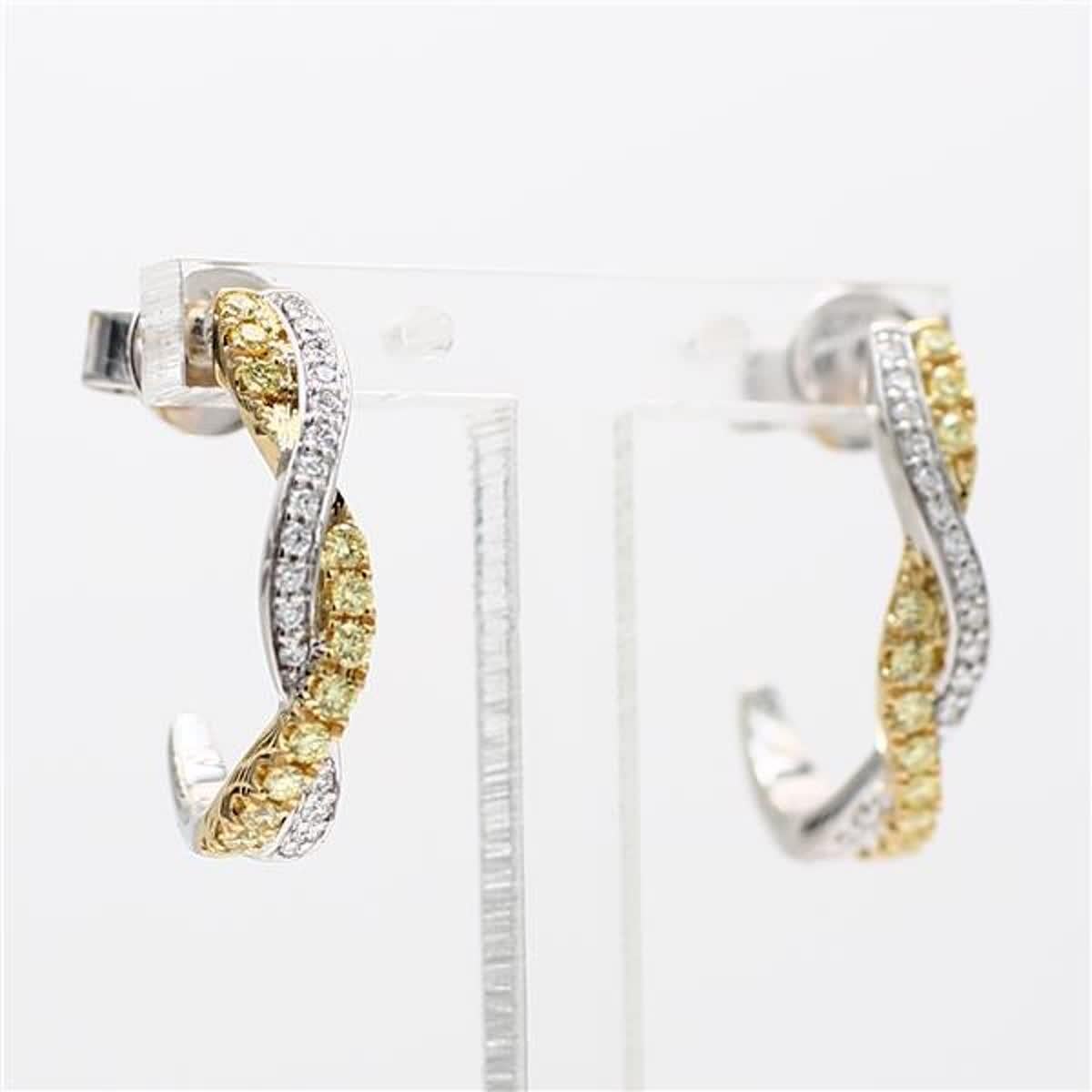 Natural Yellow Round and White Diamond .49 Carats TW Gold Drop Earrings For Sale 1