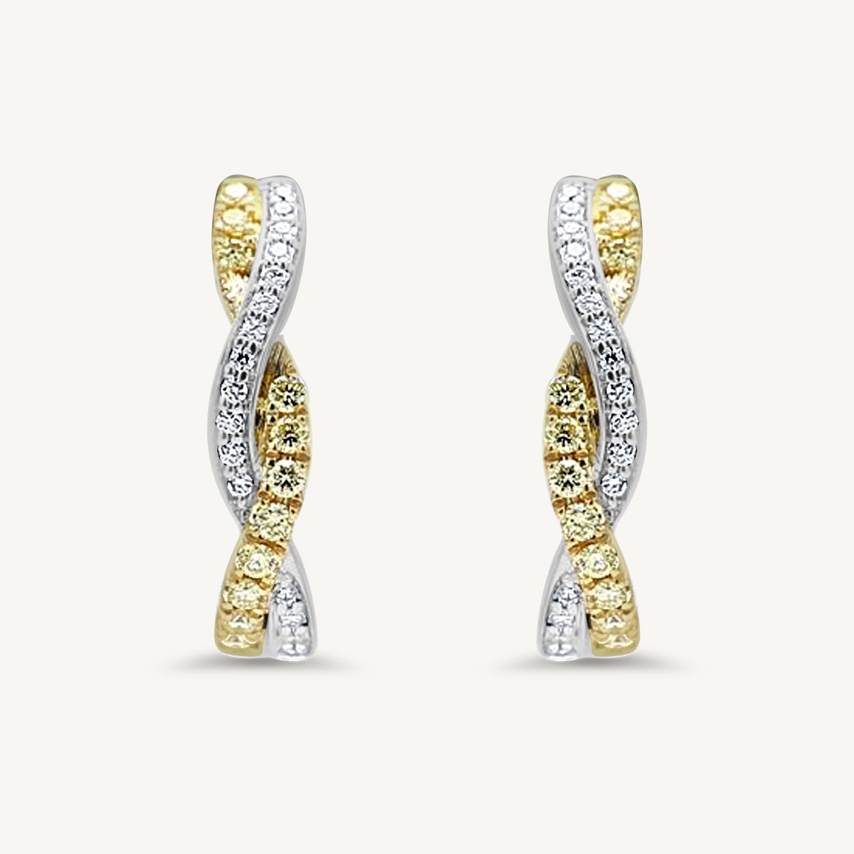 Natural Yellow Round and White Diamond .49 Carats TW Gold Drop Earrings