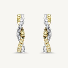 Natural Yellow Round and White Diamond .49 Carats TW Gold Drop Earrings