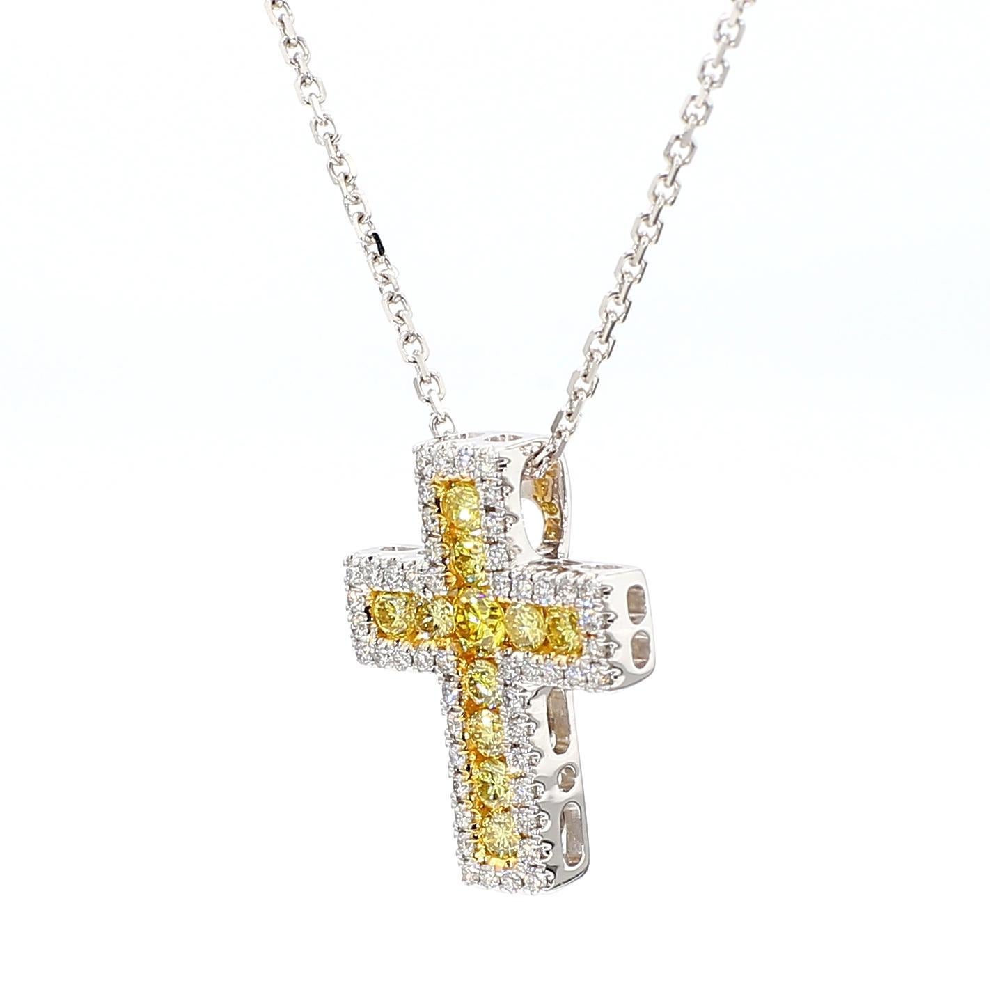 RareGemWorld's beautiful diamond pendant. Mounted in a beautiful 18K Yellow and White Gold setting with natural round yellow diamond melee complimented by natural round white diamond melee. This pendant is guaranteed to impress and enhance your