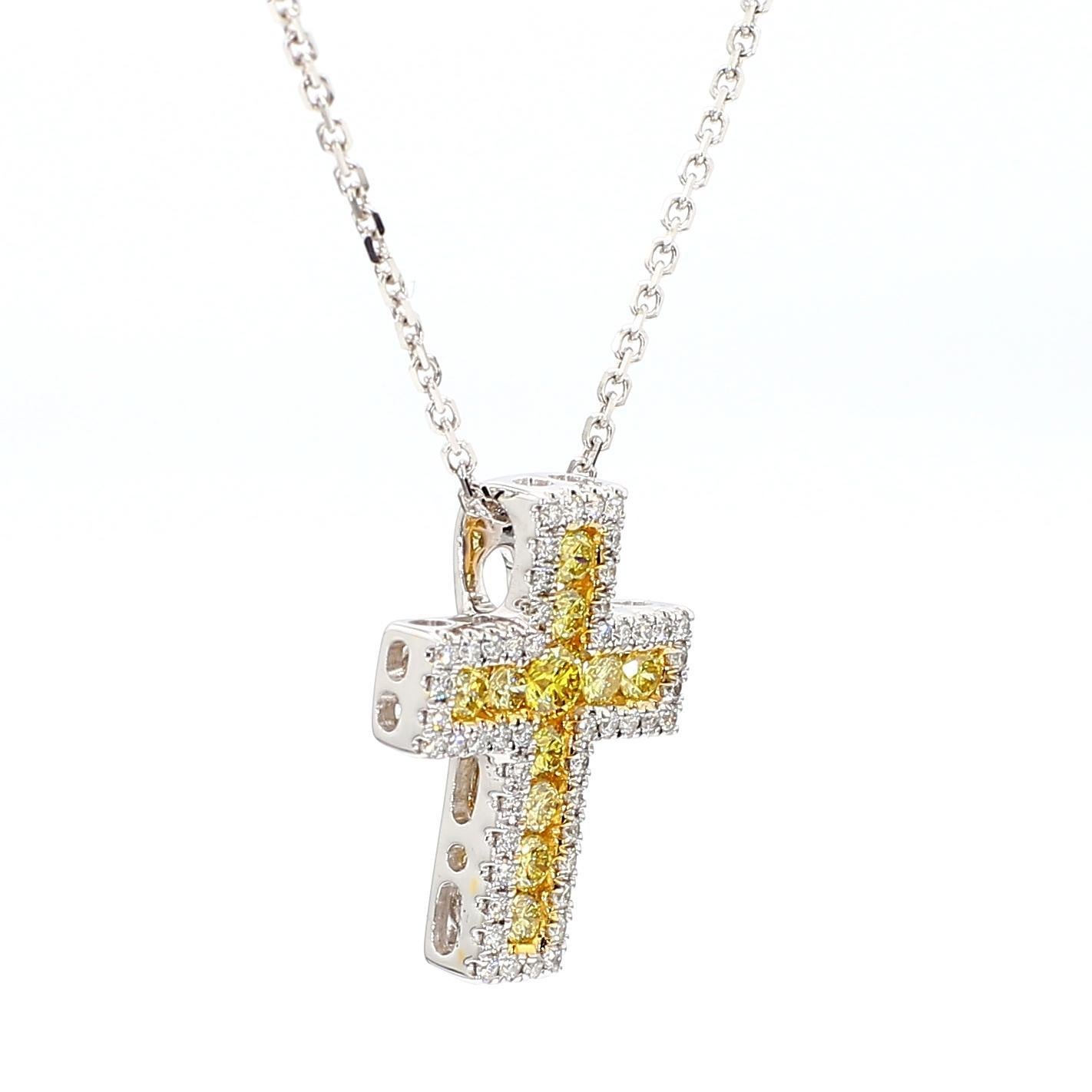 Contemporary Natural Yellow Round and White Diamond .52 Carat TW Gold Drop Pendant For Sale