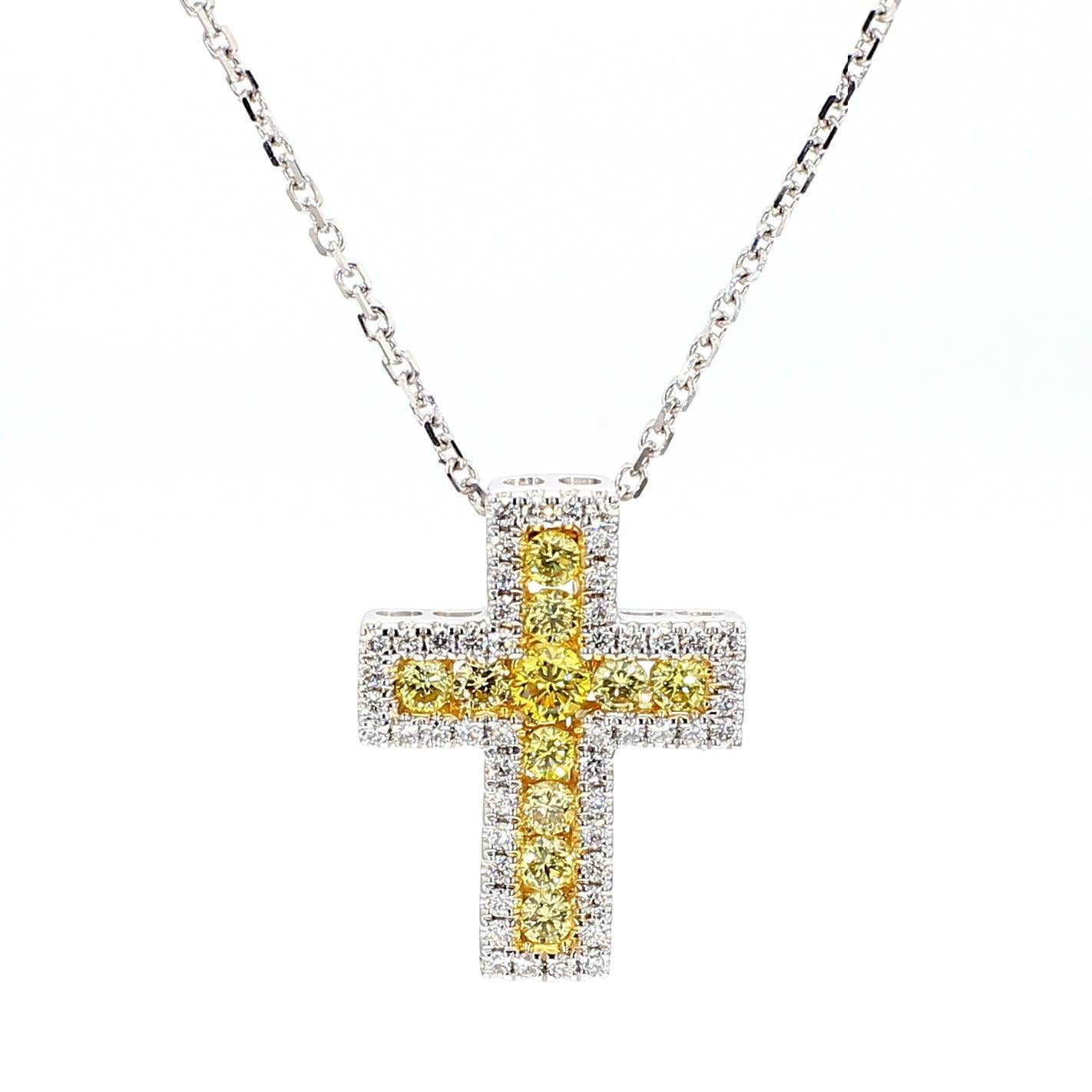 Round Cut Natural Yellow Round and White Diamond .52 Carat TW Gold Drop Pendant For Sale