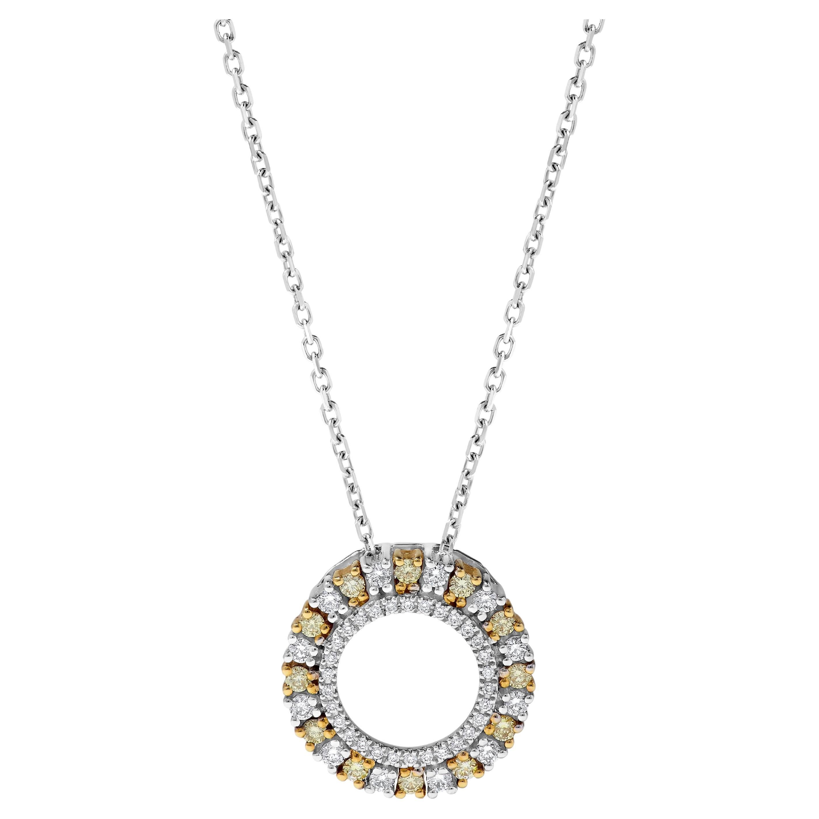 Pendentif en or avec diamant rond jaune naturel et diamant blanc de 52 carat TW