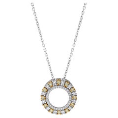 Natural Yellow Round and White Diamond .52 Carat TW Gold Drop Pendant