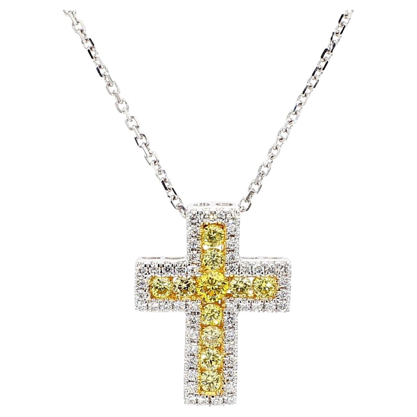 Natural Yellow Round and White Diamond .52 Carat TW Gold Drop Pendant For Sale