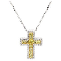 Natural Yellow Round and White Diamond .52 Carat TW Gold Drop Pendant