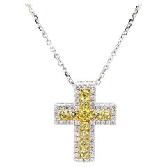 Pendentif en or avec diamant rond jaune naturel et diamant blanc de 53 carat TW