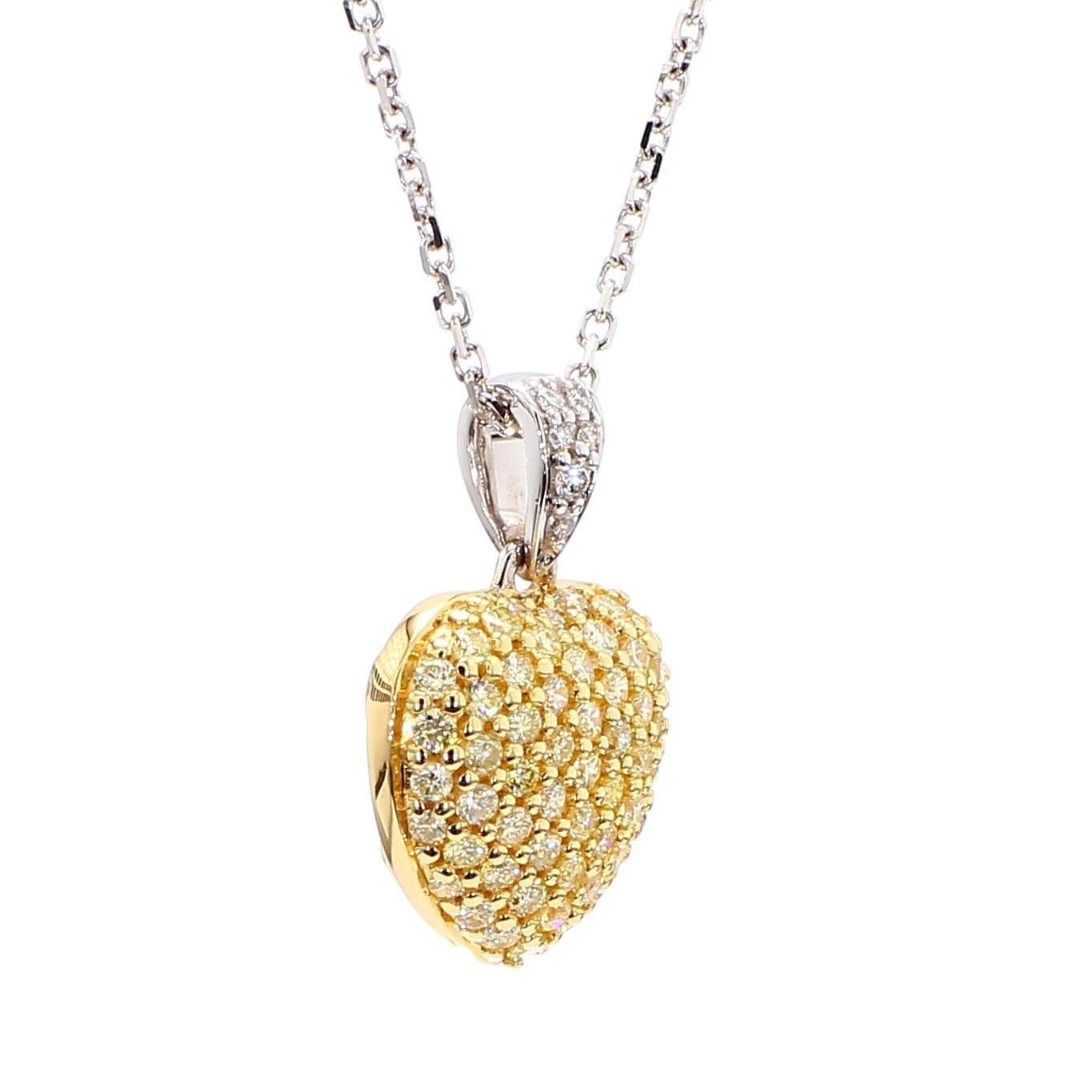 Taille ronde Pendentif en or avec diamant rond jaune naturel et diamant blanc de 54 carat TW en vente